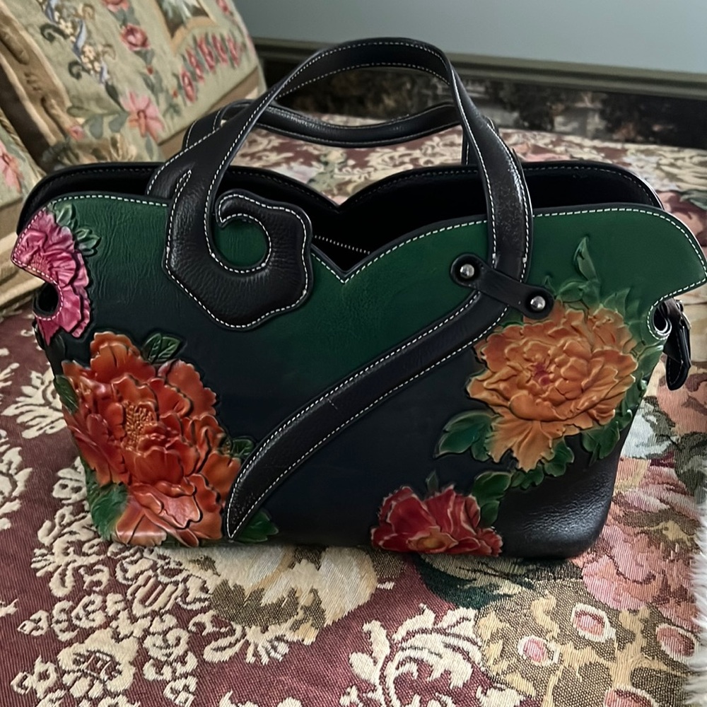 Floral leather purse